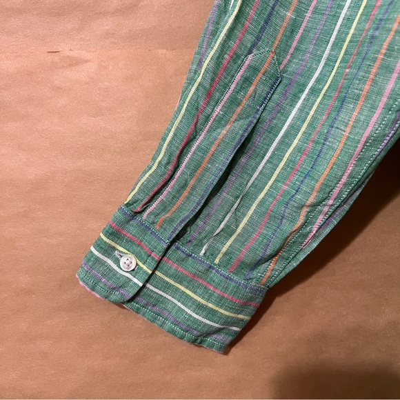 Frank & Eileen | Rory Maxi Shirtdress Linen Green Multi Stripe Dress Size M - Picture 12 of 14